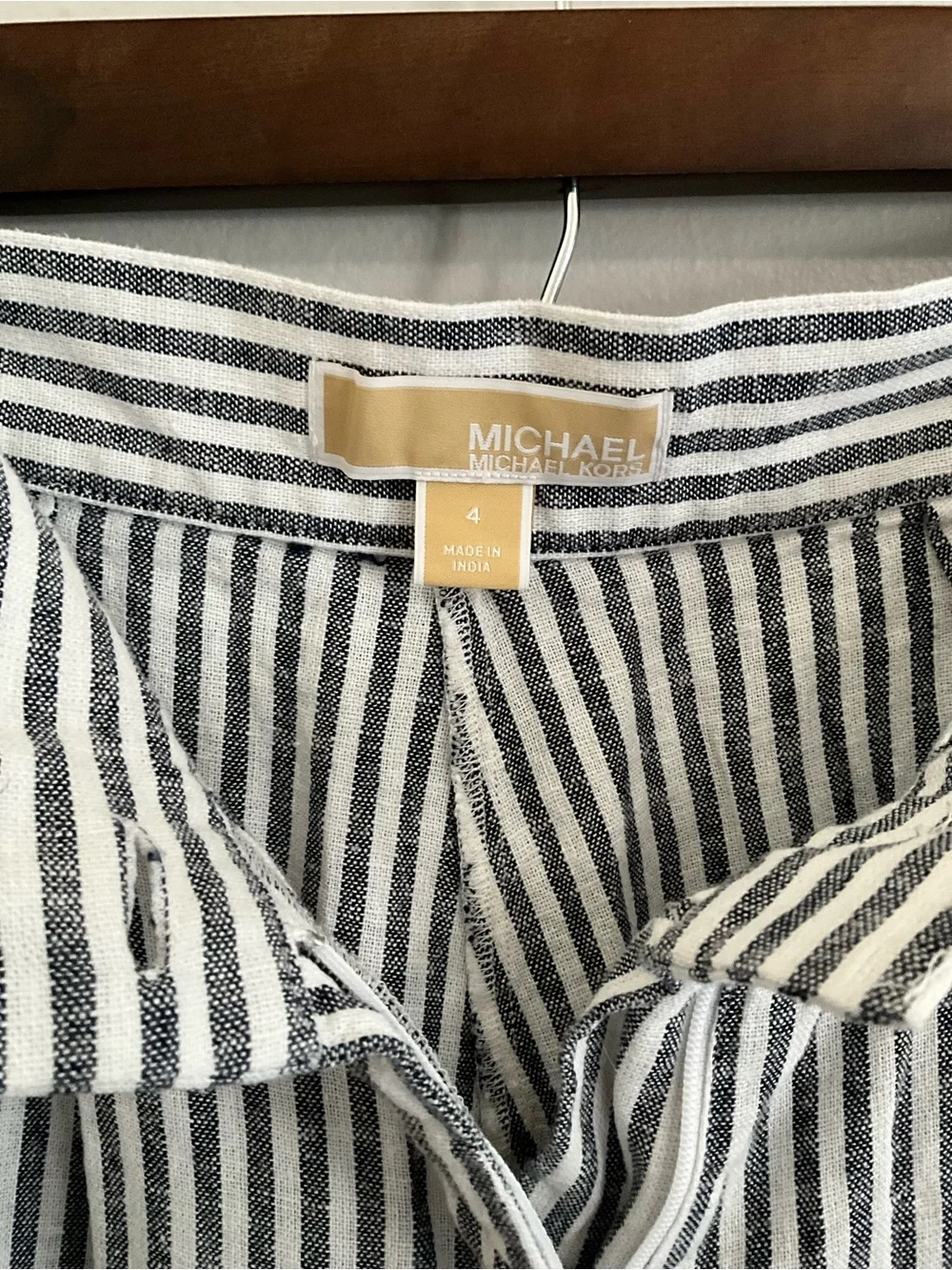 Michael Kors Black and White Striped Wide-Leg Trousers